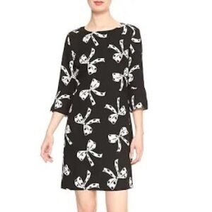 BANANA REPUBLIC Women’s Black with White Bow Print Classic Shift Dress Size 0P